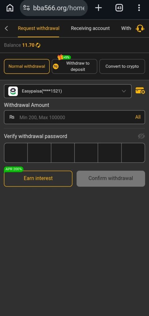 BBA566 Game Withdraw